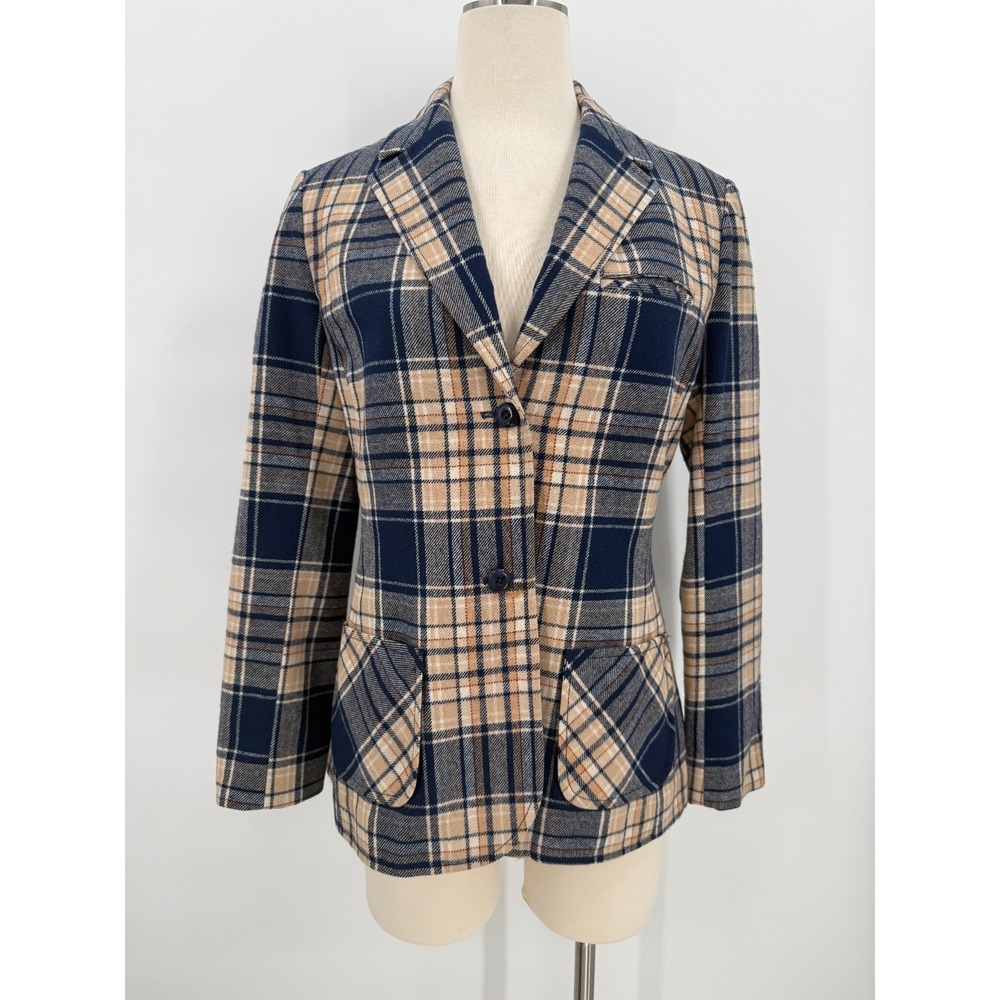 Vintage Womens Young Pendleton 100% Wool Plaid Tartan Blazer Size Small 70's